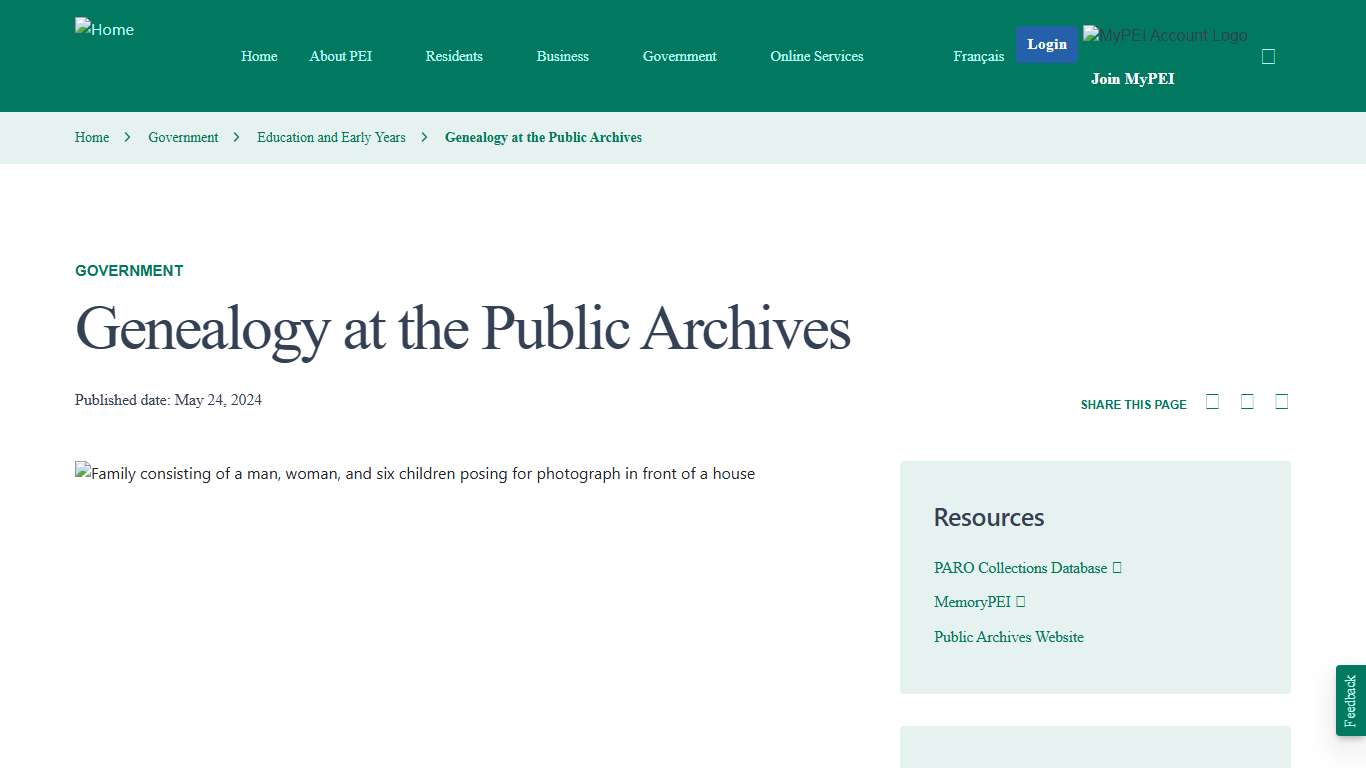 Genealogy at the Public Archives Government of Prince Edward Island